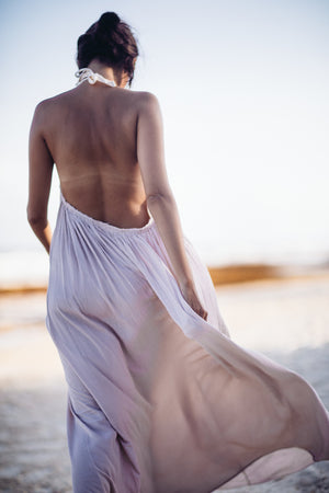 MAHAHUAL Low Back Halter Tie Beach Dress