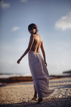 MAHAHUAL Low Back Halter Tie Beach Dress