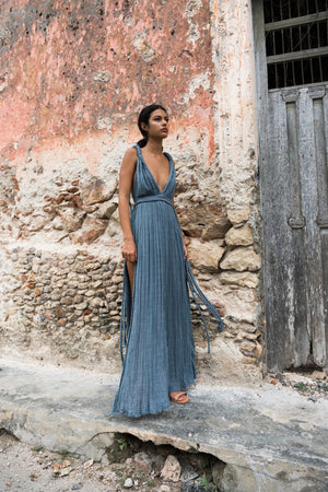SELENA V-Neck Side Slit Greek Goddess Beach Maxi Dress